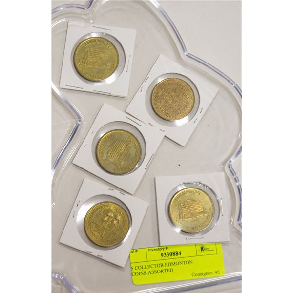5 COLLECTOR EDMONTON TOKEN COINS-ASSORTED