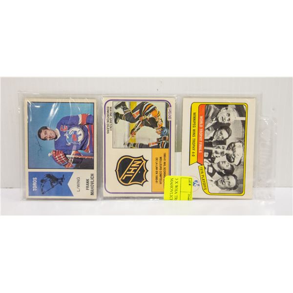 3 X WHA TROPHY GRETZKY MAHOVLICH OPC CARDS