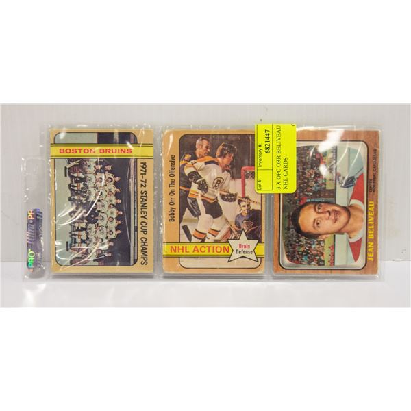 3 X OPC ORR BELIVEAU BOSTON NHL CARDS