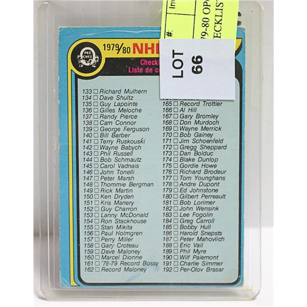 1979-80 OPC # 237 UNMARKED CHECKLIST GRETZKY RC