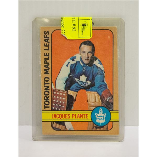 1972-73 OPC JACQUES PLANTE # 92 NHL HOF