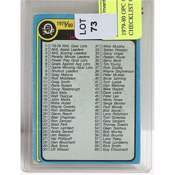 1979-80 OPC # 181 UNMARKED CHECKLIST GRETZKY RC