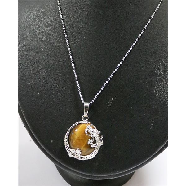 TIGERS EYE STONE WRAPPED WITH DRAGON NECKLACE 925