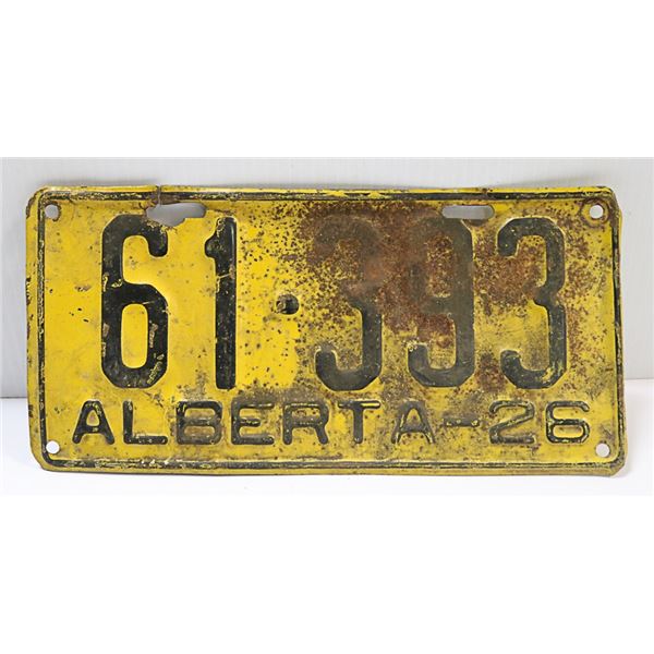 ANTIQUE 1926 ALBERTA LICENSE PLATE AUTHENTIC
