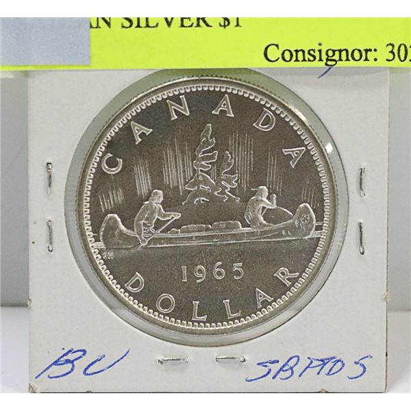 BRILLIANT UNC 1965 CANADIAN SILVER $1