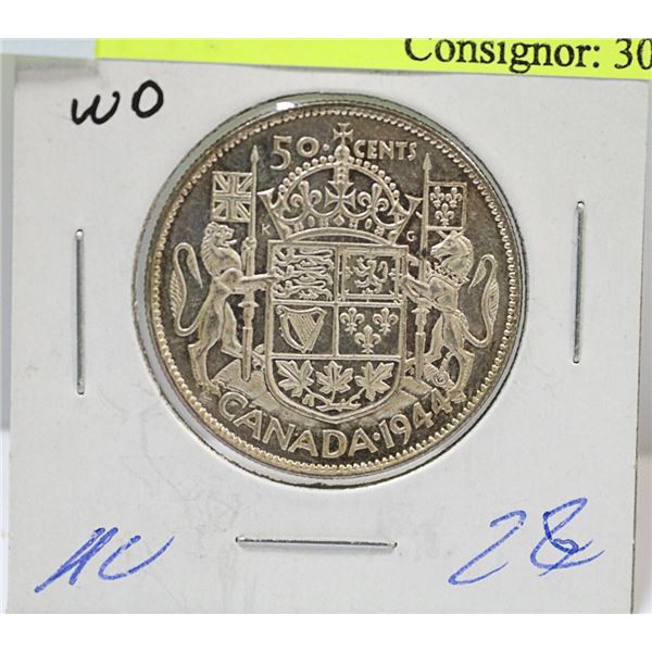 1944 CANADIAN GVI SILVER 50 CENT COIN HIGH GRADE