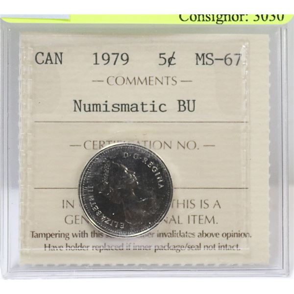 1979 CANADIAN 5 CENT COIN CERT ICCS MS67
