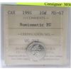 Image 1 : 1991 CANADIAN 10 CENT COIN CERT ICCS MS67