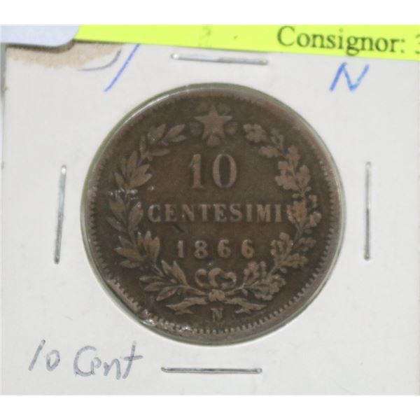 1866 ITALY 10 CENTESIMI COIN