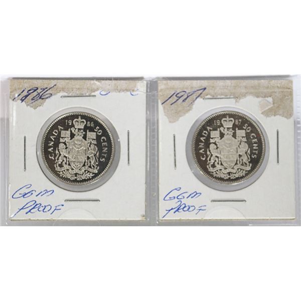 GEM PROOF 1986 & 87 CANADIAN 50 CENT COINS NON