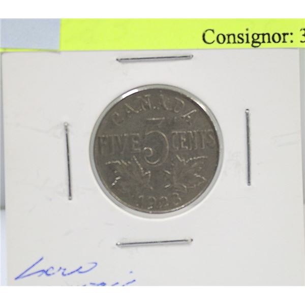BETTER DATE 1923 CANADIAN GV 5 CENT COIN