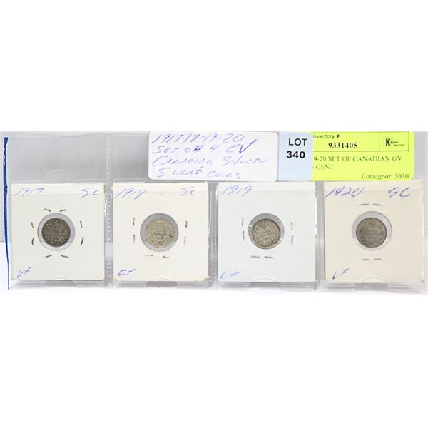 1917-18-19-20 SET OF 4 CANADIAN GV SILVER 5 CENT