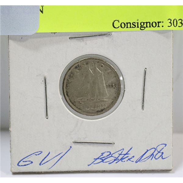 BETTER DATE 1938 CANADIAN GV 10 CENT COIN