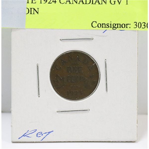 KEY DATE 1924 CANADIAN GV 1 CENT COIN