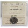Image 1 : 1992 CANADIAN 10 CENT COIN CERT ICCS MS67