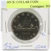 Image 1 : GEM UNC 1968 NO ISLAND CANADIAN $1 DOLLAR COIN