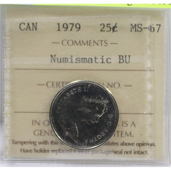 1979 CANADIAN 25 CENT COIN CERTIFIED ICCS MS 67