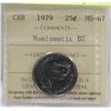 Image 1 : 1979 CANADIAN 25 CENT COIN CERTIFIED ICCS MS 67