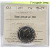 Image 1 : 1983 CANADIAN 25 CENT COIN CERTIFIED ICCS MS 67