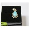 Image 1 : VINTAGE TURQUOISE TEAR DROP PENDANT SET IN .925