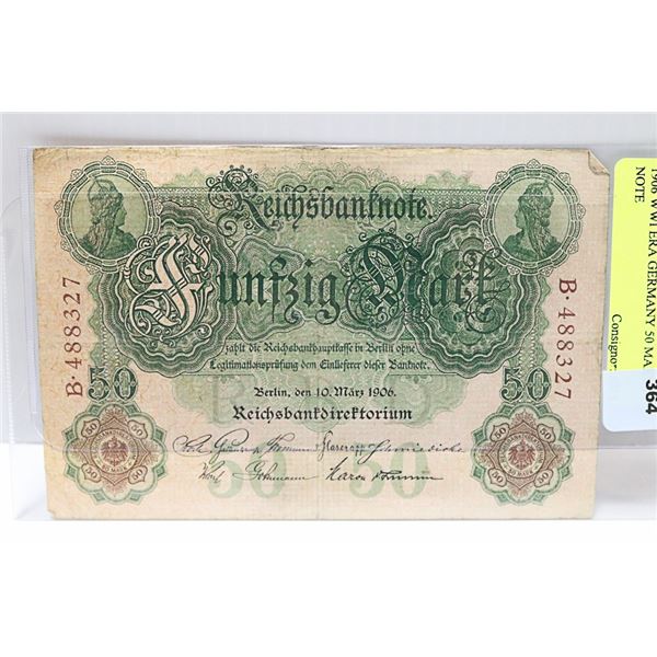 1906 WWI ERA GERMANY 50 MARKS NOTE