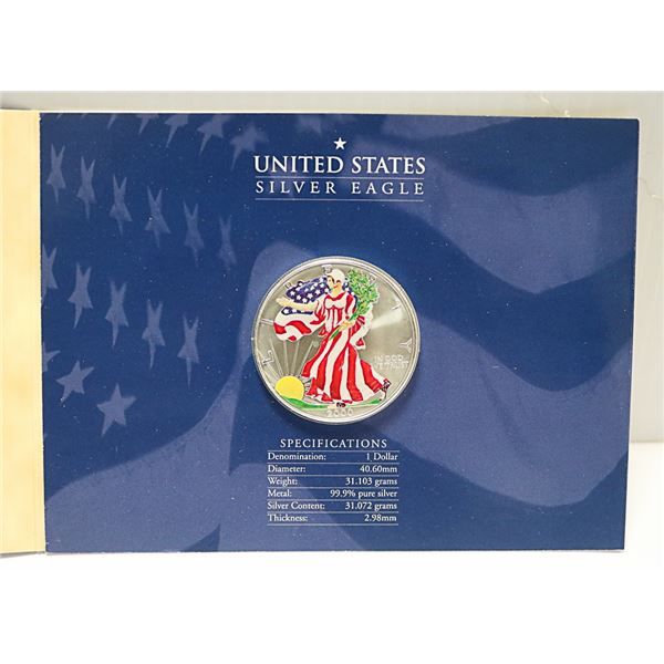 2002 FINE 1oz SILVER USA COLOURED SILVER EAGLE