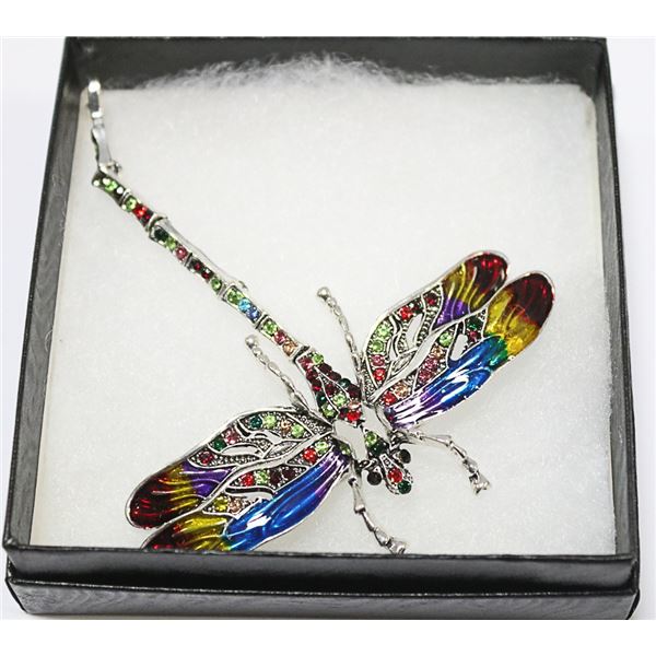 ARTICULATING TAIL DRAGONFLY RHINESTONE BROOCH