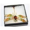 Image 1 : LARGE DRAGONFLY AMBER RHINESTONE BROOCH
