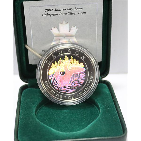 2002 FINE 1oz SILVER HOLOGRAM LOON, MINT ISSUE
