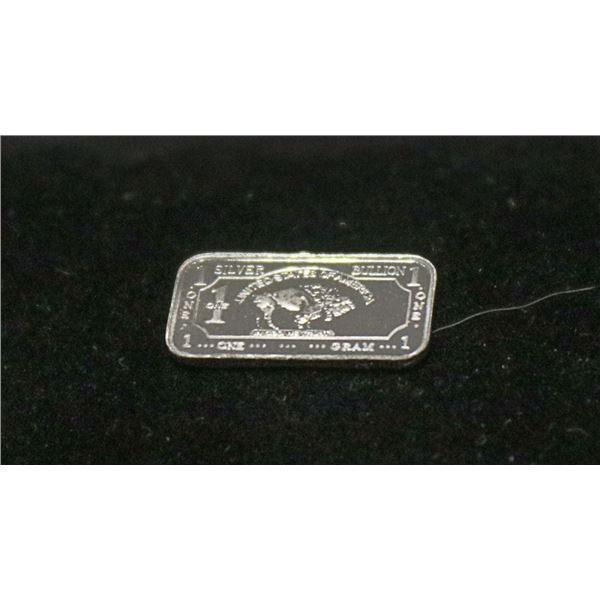1 GRAM FINE SOLID SILVER BUFFALO ART BAR BULLION