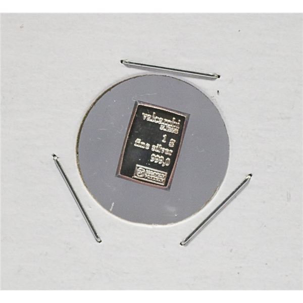 1 GRAM FINE SOLID SILVER VALCAMBI BAR BULLION