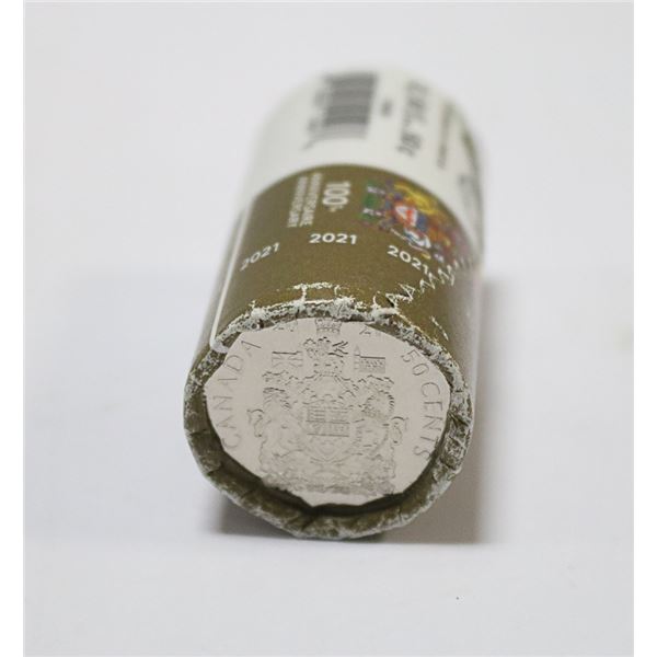 2021 CANADA MINT ROLL OF NEW 50 CENTS COINS,
