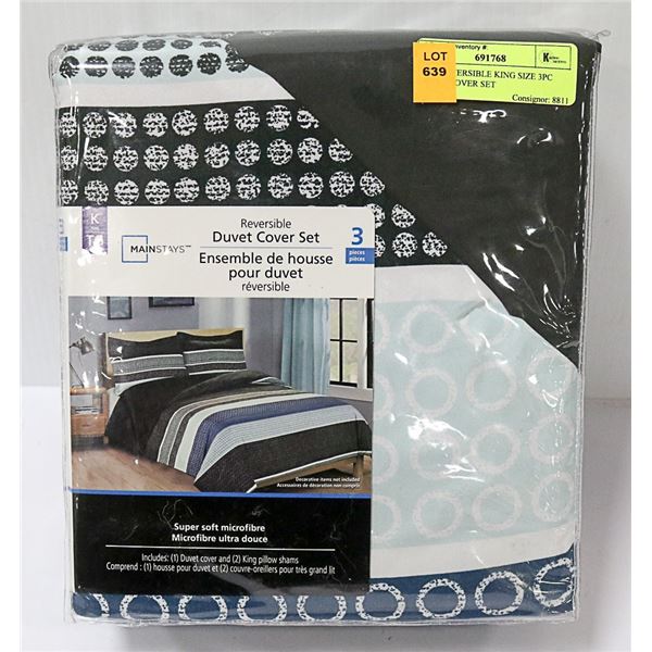 NEW REVERSIBLE KING SIZE 3PC DUVET COVER SET