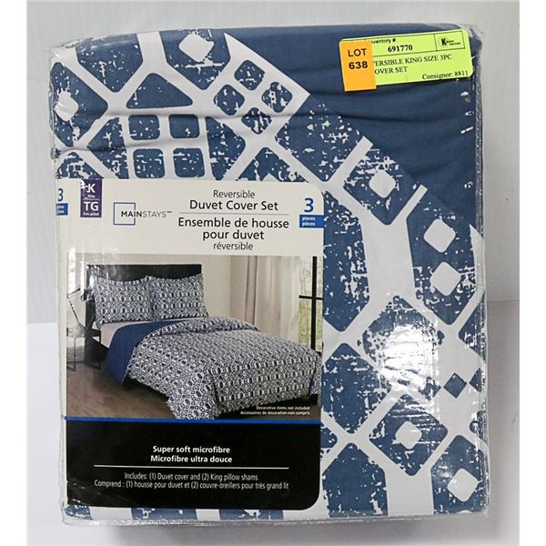 NEW REVERSIBLE KING SIZE 3PC DUVET COVER SET