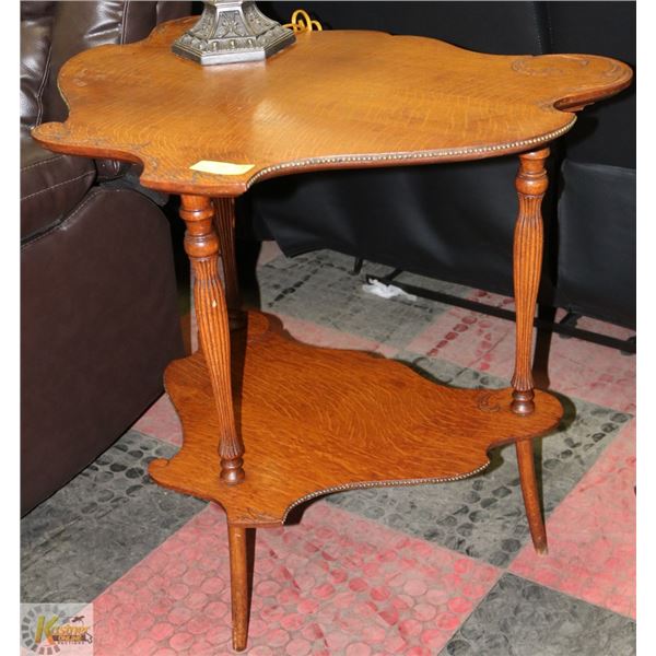 VINTAGE QUARTER CUT TWO TIER OCCASIONAL TABLE