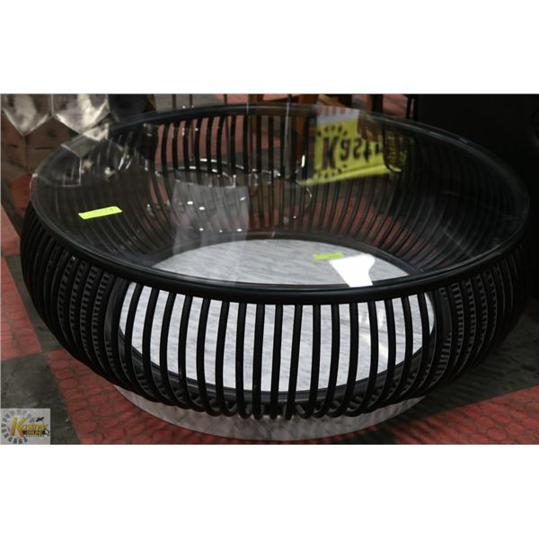 SHOWHOME GLASS COFFEE TABLE WITH STONE BASE