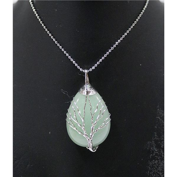 JADE STONE TREE OF LIFE NECKLACE STAMPED 925