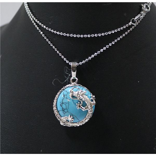 TURQUOISE STONE WRAPPED WITH DRAGON NECKLACE 925
