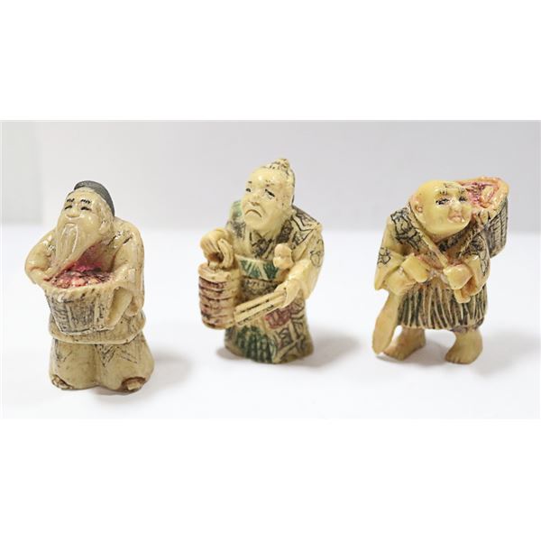 VINTAGE THREE NATSUKE HAND PAINTED FIGURINES