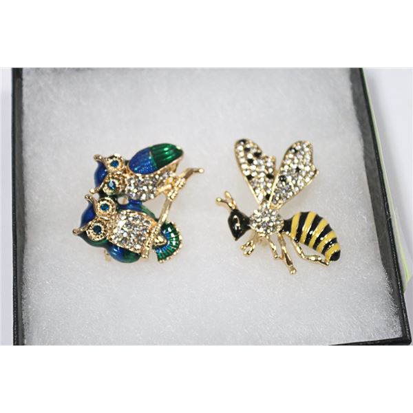 OWL & WASP RHINESTONE BROOCH