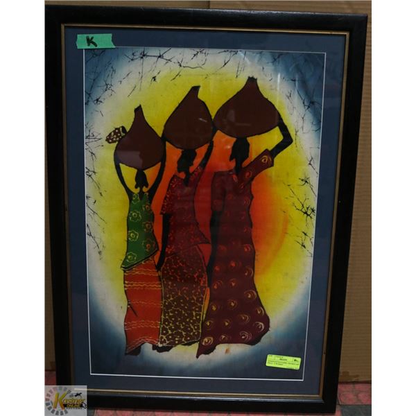 HANDPAINTED FABRIC FRAMED ART PIECE- "3 WOMEN"