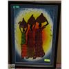Image 1 : HANDPAINTED FABRIC FRAMED ART PIECE- "3 WOMEN"
