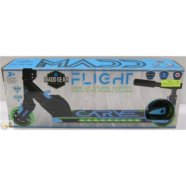 NEW MADDGEAR FLIGHT LIGHT UP FOLDING SCOOTER W/ 3