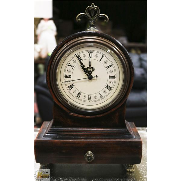 ANTIQUE STYLE MANTLE CLOCK WITH  DRAWER