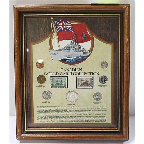 WWII ERA SILVER AND NON COIN COLLECTION, FRAMED