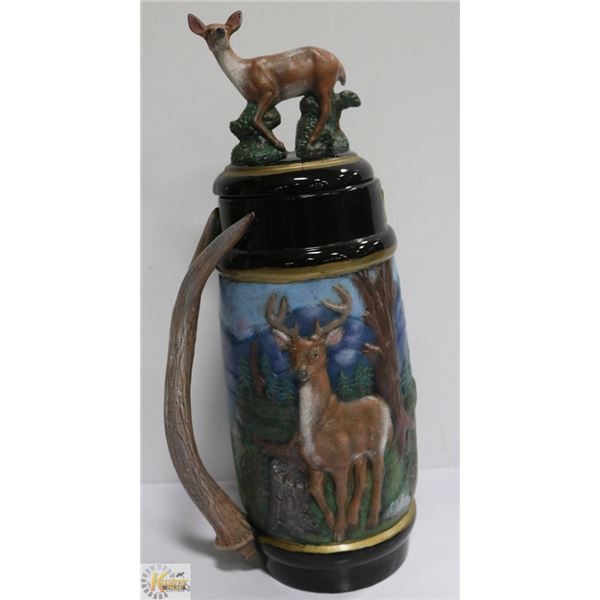CERAMIC DECOATIVE BEER STEIN WITH DEER. 19" TALL
