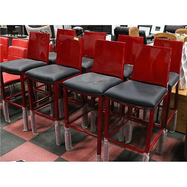 8 CHERRY RED BAR STOOLS - RED AND BLACK HIGH