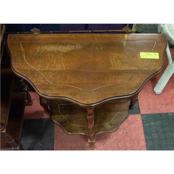 ANTIQUE WALNUT WOOD HALF MOON TABLE 24" TALL