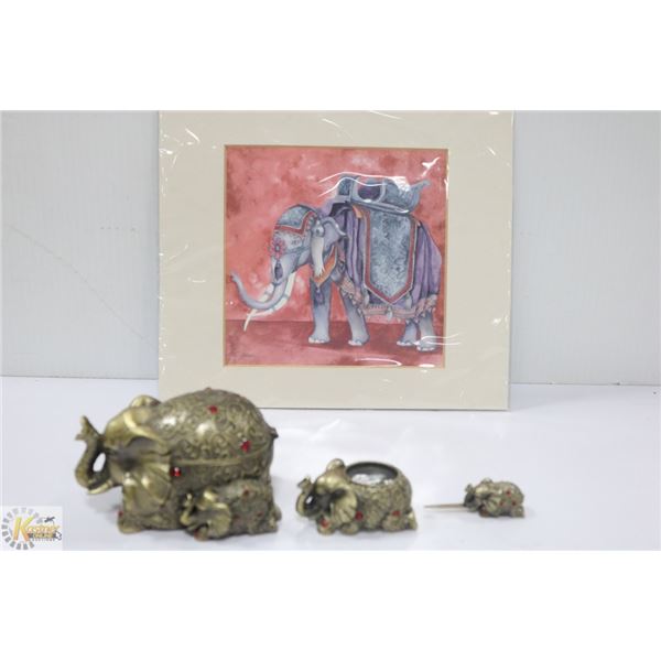BRASS JEWELLED ELEPHANT PAPER WEIGHT WITH LETTER