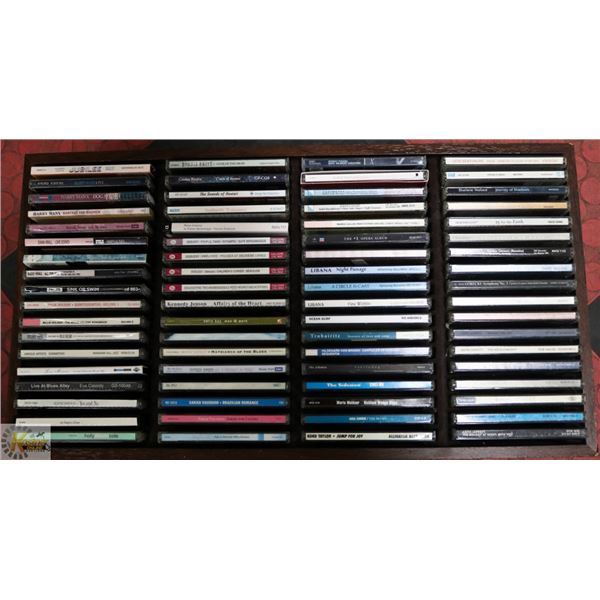 CD'S- BOX LOT ASSORTED IN WOOD STORAGE CASE